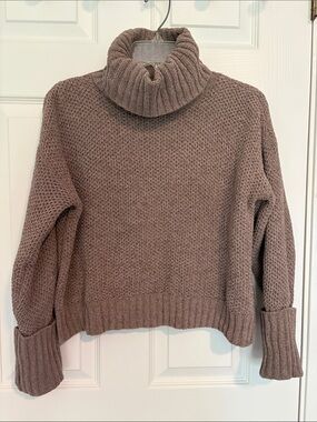 Hippie Rose Taupe Cowl Neck Chunky Knit Sweater